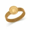 Bague médaille pièce antique avec anneau en maille milanaise dorée en acier inoxydable