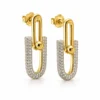 Boucles d'oreilles pendantes maillons étrier pavés de strass en acier inoxydable doré