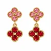 Boucles d'oreilles pendantes trèfles en acier inoxydable doré pavées de strass roses et rouges