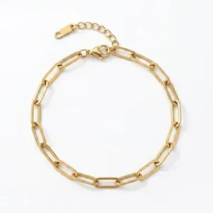 Bracelet chaîne trombone à maillons rectangulaires dorés en acier inoxydable