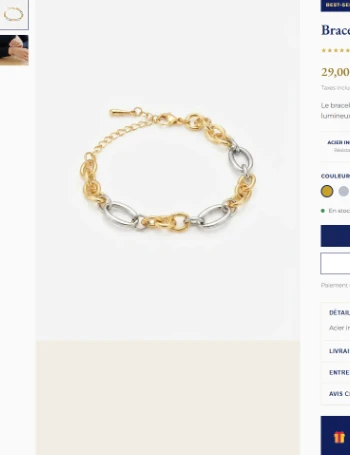 Bracelet Éclat associant maille torsadée dorée à l'or fin et maillons argentés