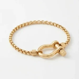 Bracelet chaîne maille carrée dorée avec fermoir manille marin en acier inoxydable