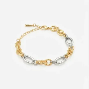 Bracelet chaîne à maillons alternés dorés et argentés en acier inoxydable