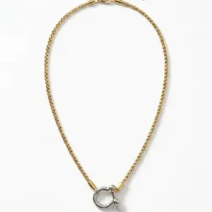 Collier bicolore chaîne dorée en acier inoxydable avec pendentif manille marine argentée