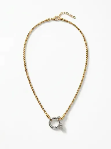 Collier bicolore chaîne dorée en acier inoxydable avec pendentif manille marine argentée
