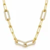 Collier chaîne maillons étrier U-link avec maillons pavés de strass en acier inoxydable doré