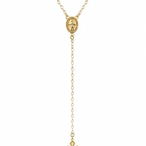 Collier chapelet cravate en acier inoxydable doré avec médaille de la Vierge Marie et croix
