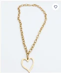 Collier chaîne maille gourmette avec grand pendentif cœur ajouré