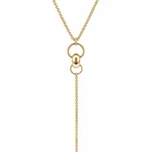 Collier cravate doré en acier inoxydable avec anneaux entrelacés et chaîne pendante