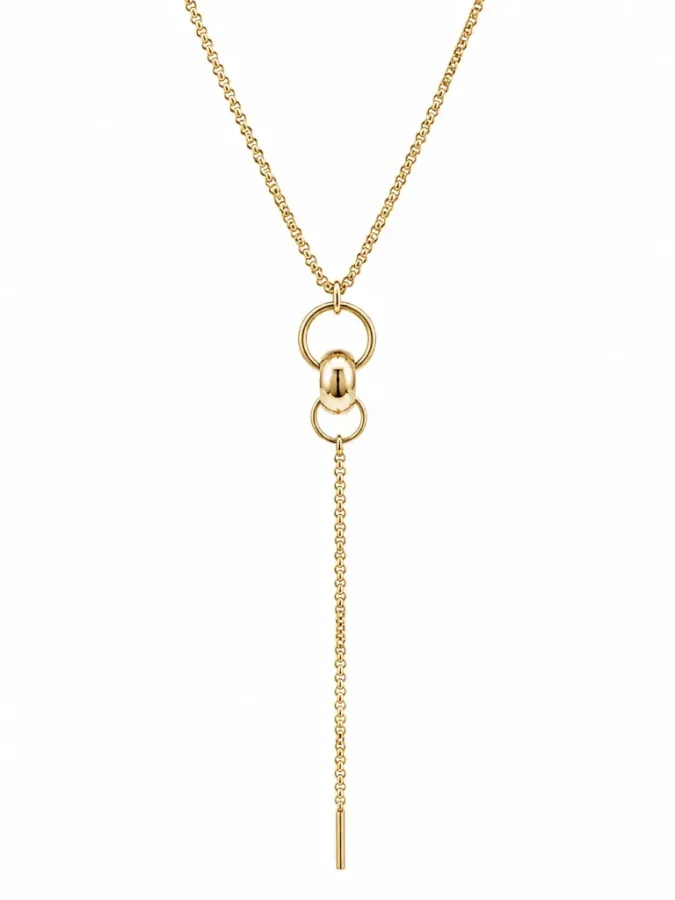 Collier cravate doré en acier inoxydable avec anneaux entrelacés et chaîne pendante