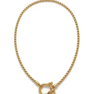 Collier chaîne maille carrée dorée avec fermoir manille marin en acier inoxydable