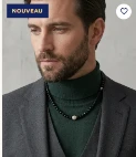 Collier Lune Bleue homme/femme avec perle sombre et chaîne dorée