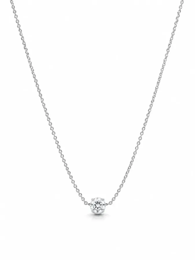 Collier ras de cou solitaire avec oxyde de zirconium brillant en acier inoxydable argenté