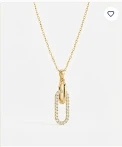Collier chaîne trombone dorée avec pendentif double anneau pavé